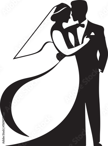 New Married Couple icon silhouette vector with white background 