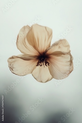 Delicate translucent flower against soft background showcasing intricate deta...