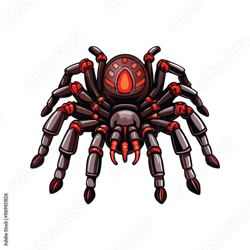 A cybernetic tarantula with mechanical legs and glowing red eyes.