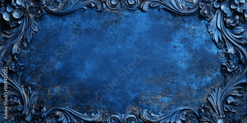 Ornate blue frame on textur...