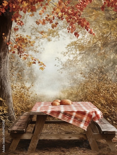Autumn Picnic Scene Rustic ...