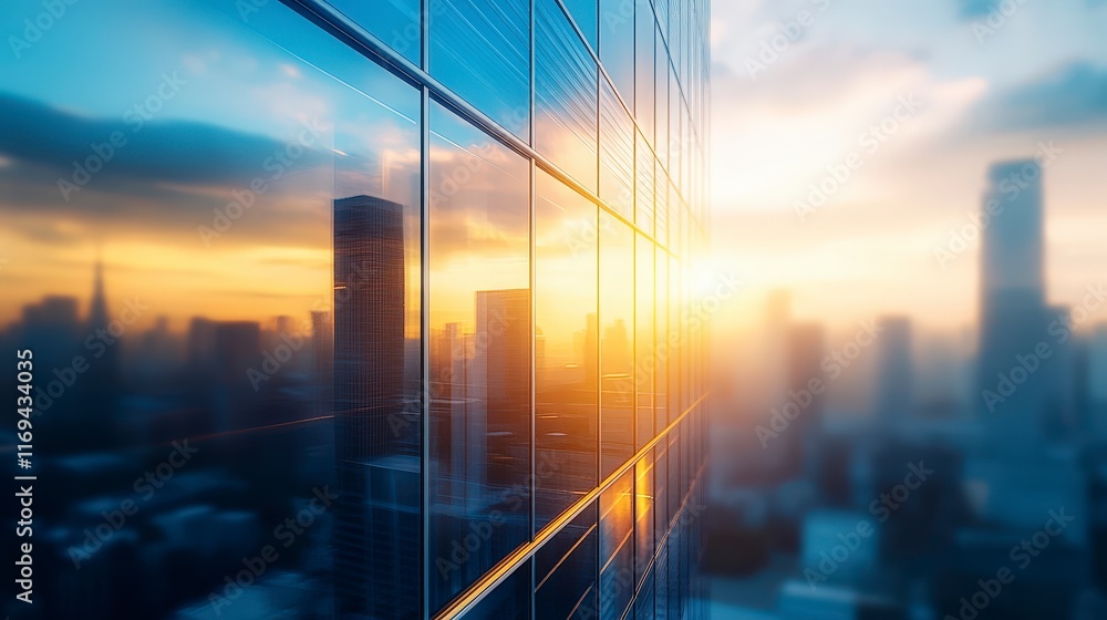 Fototapeta premium Sunset Reflection on Modern City Skyscraper Glass Windows