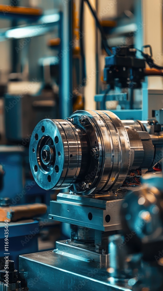 Fototapeta premium Detailed View of Precision Engine Component in Industrial Workshop