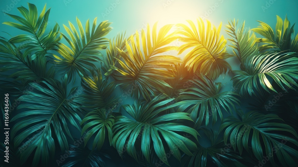 Lush tropical foliage backlit by sunlight. Lush tropical foliage backlit by sunlight.