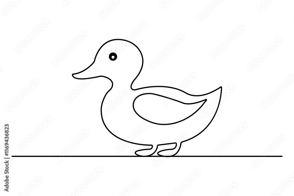 Duck continuous one line drawing with outline vector illustration Duck continuous one line drawing with outline vector illustration