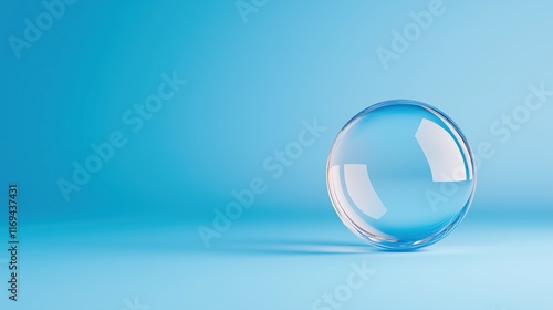 Transparent Glass Sphere on Blue Background Showcasing Minimalist Design and Symbolizing Clarity and Purity in a Contemporary Setting for Modern Abstract Concepts in Stock Photography Collections photo