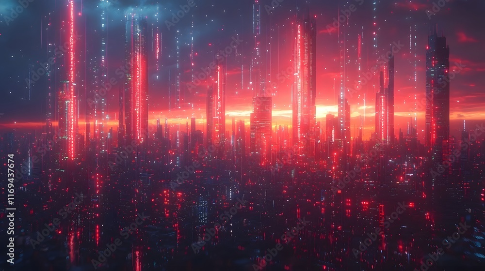 Futuristic Ticker with Animated Charts and Graphs Floating Above a Modern Cityscape in Bright and Sharp Colors Futuristic Ticker with Animated Charts and Graphs Floating Above a Modern Cityscape in Bright and Sharp Colors
