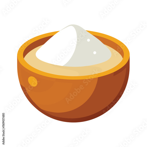 Wooden Bowl with White Sugar Vector Illustration - Cartoon Clipart & Line Art Design.eps