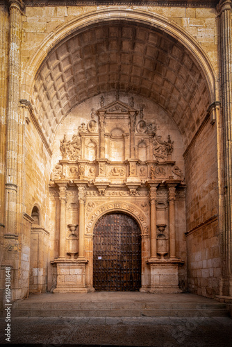 Renaissance facade of the church of Santa María in Alarcon, Cuenca, Castilla-La Mancha, Spain with daylight photo