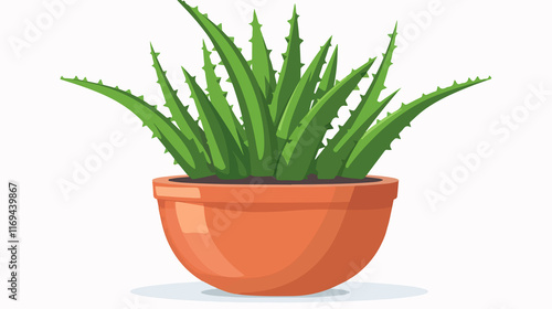 Modern Flat Vector Illustration of Indoor Potted Aloe Vera Plant