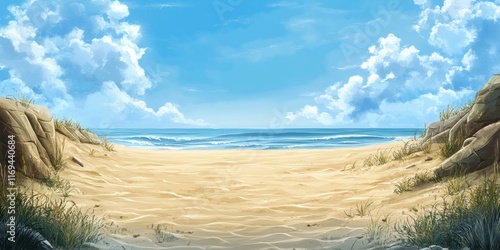 Serene Beachscape with Rock...