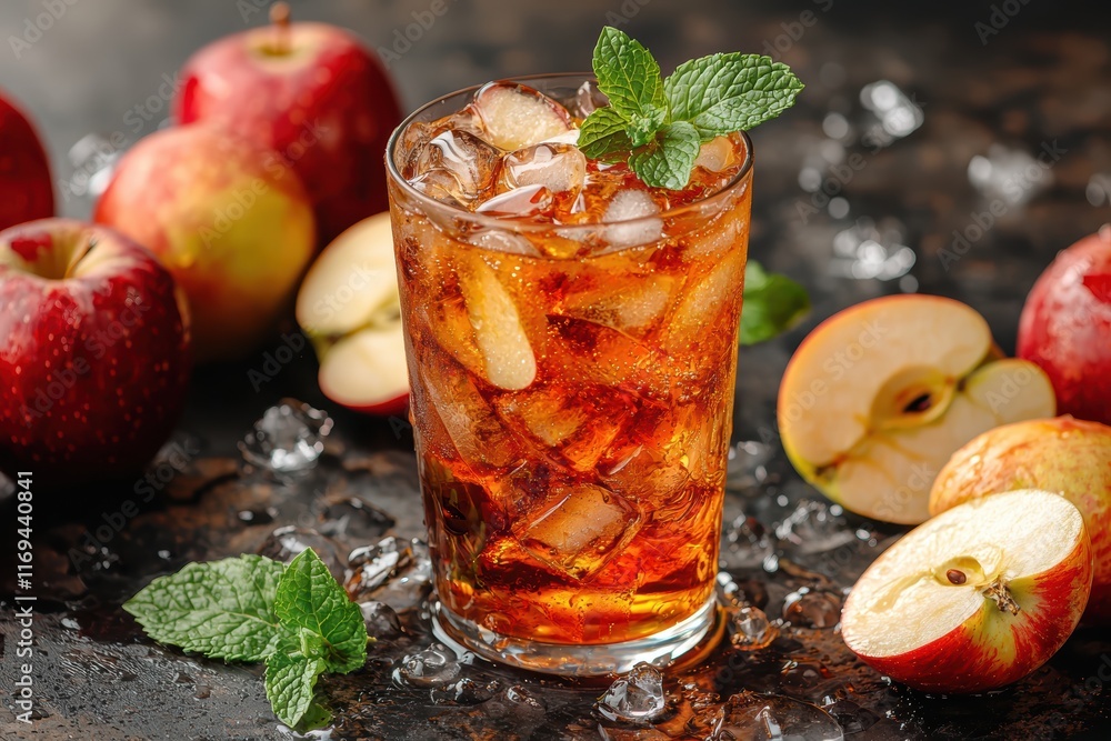 Refreshing green apple iced tea with mint kitchen beverage photography cozy atmosphere close-up refreshment concept Refreshing green apple iced tea with mint kitchen beverage photography cozy atmosphere close-up refreshment concept