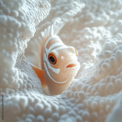 Clownfish navigating through vibrant coral in a serene underwater habitat