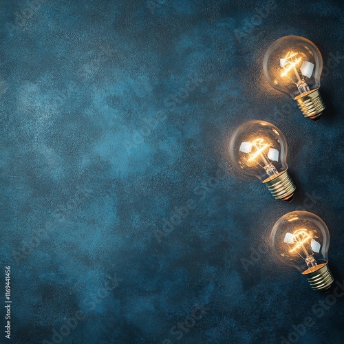 Light bulbs glowing against a dark blue background create a captivating desig...