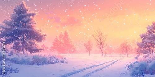 Serene Winter Sunset Snowfa...