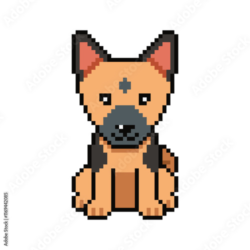 Pixel art german shepherd dog vector in retro style for design.