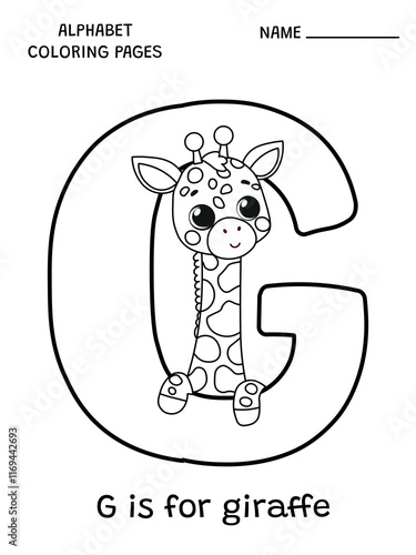 English alphabet coloring page G is for giraffe