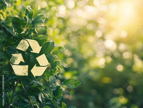 Green Recycling Symbol on Nature Background photo