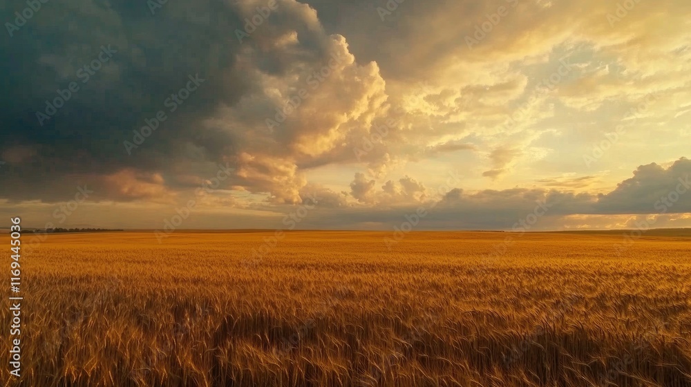 A stunning view of a golden wheat field under a dramatic sky, inviting reflection on the beauty of rural landscapes. 8k, realistic, full ultra HD, high resolution, and cinematic photography A stunning view of a golden wheat field under a dramatic sky, inviting reflection on the beauty of rural landscapes. 8k, realistic, full ultra HD, high resolution, and cinematic photography