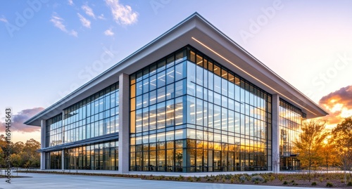 Reflections of a vibrant sunset on modern glass buildings in the cityscape