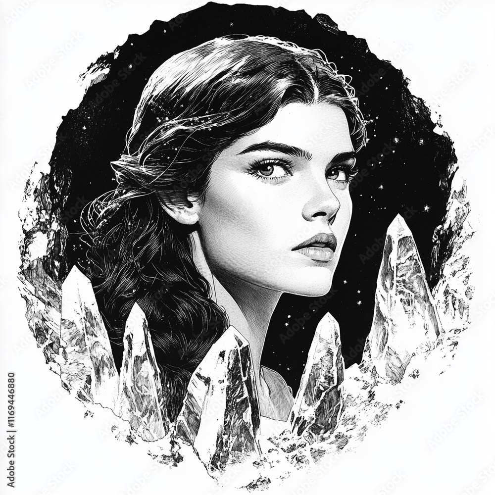 Fototapeta premium Portrait Graceful Sorceress Crystal Mountai Coloring