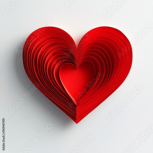 Heart made of layered red shapes representing love and affection in a minimal...