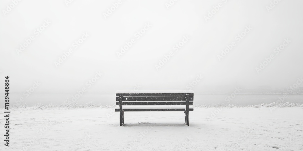 Snow Covered Bench Overlooking Winter Landscape Snow Covered Bench Overlooking Winter Landscape