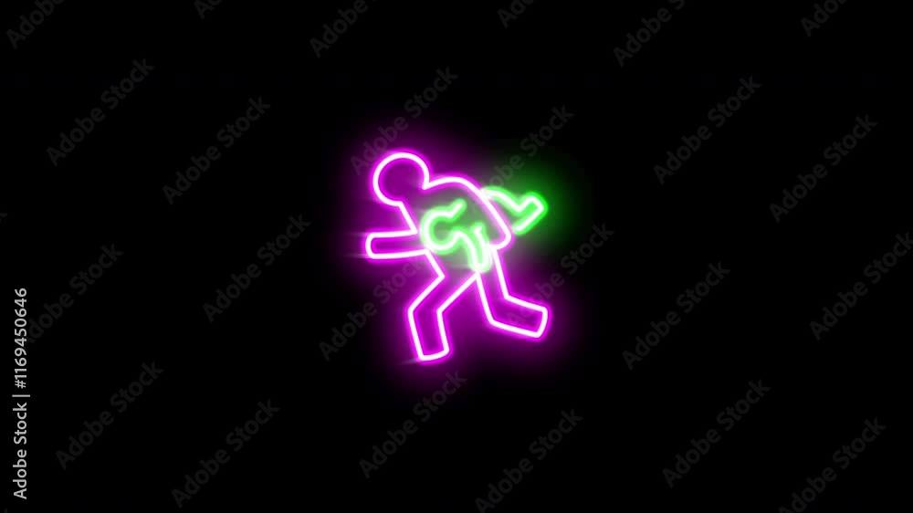 The blinking neon light of a criminal concept icon on a black background. The blinking neon light of a criminal concept icon on a black background.