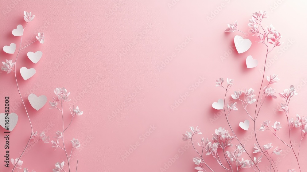 Soft pink backdrop with a love letter envelope and paper hearts in a flat lay design, perfect for Valentine or anniversary themes Soft pink backdrop with a love letter envelope and paper hearts in a flat lay design, perfect for Valentine or anniversary themes