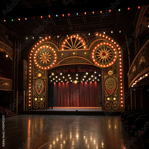 Theater lighting stage entertainment background with Decorative lights, copy space
