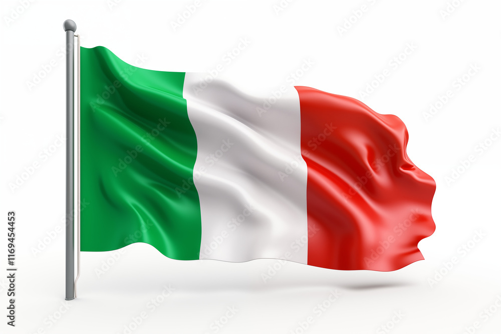 Italian flag on a white background, featuring the iconic green, white, and red tricolor design, perfect for educational, cultural, or creative projects celebrating Italy's heritage and national. Italian flag on a white background, featuring the iconic green, white, and red tricolor design, perfect for educational, cultural, or creative projects celebrating Italy's heritage and national.