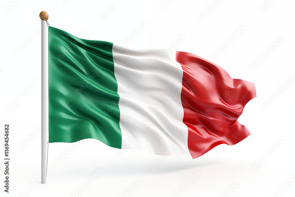 Italian flag on a white background, featuring the iconic green, white, and red tricolor design, perfect for educational, cultural, or creative projects celebrating Italy's heritage and national. Italian flag on a white background, featuring the iconic green, white, and red tricolor design, perfect for educational, cultural, or creative projects celebrating Italy's heritage and national.