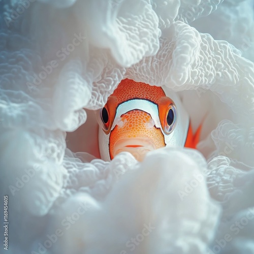 Clownfish navigating through vibrant coral in a serene underwater habitat