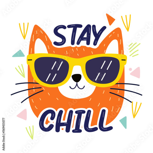 A flat sticker of a cool cat wearing sunglasses with the text "stay chill�