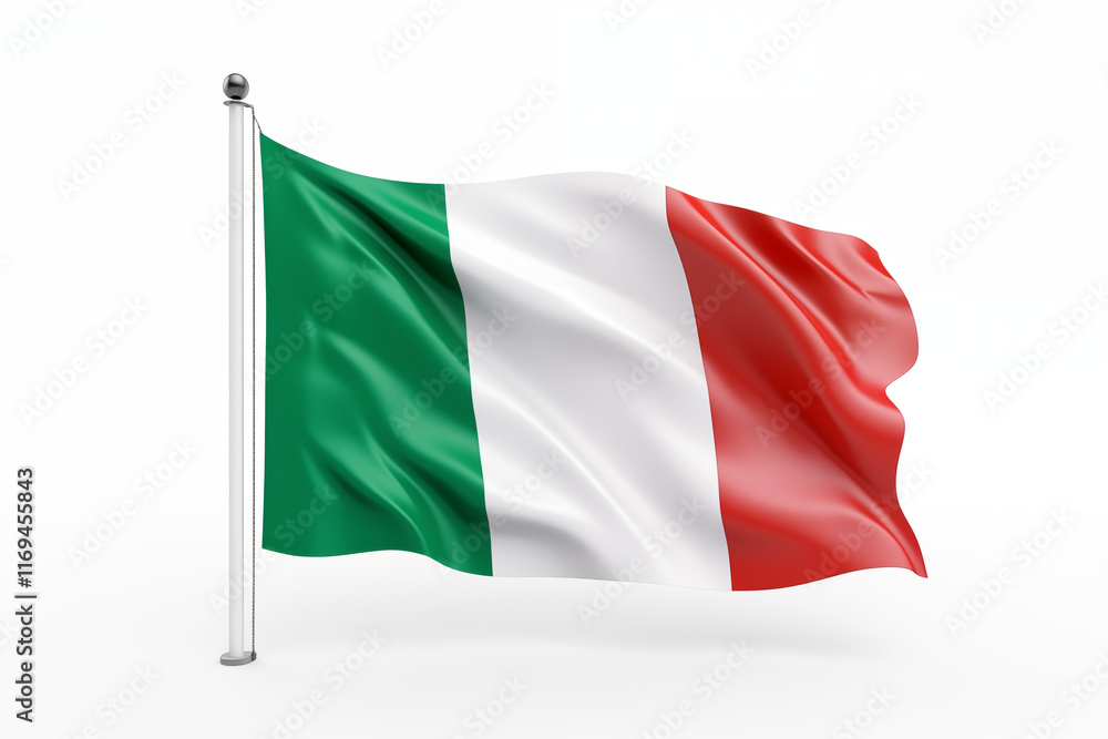 Italian flag on a white background, featuring the iconic green, white, and red tricolor design, perfect for educational, cultural, or creative projects celebrating Italy's heritage and national. Italian flag on a white background, featuring the iconic green, white, and red tricolor design, perfect for educational, cultural, or creative projects celebrating Italy's heritage and national.