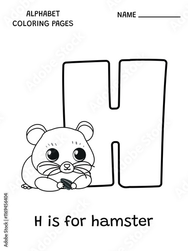  English alphabet coloring page H is for hamster