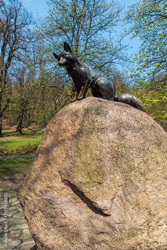 Sculpture of Liska Bystrouska near Hukvaldy castle ruins in Czech republic photo