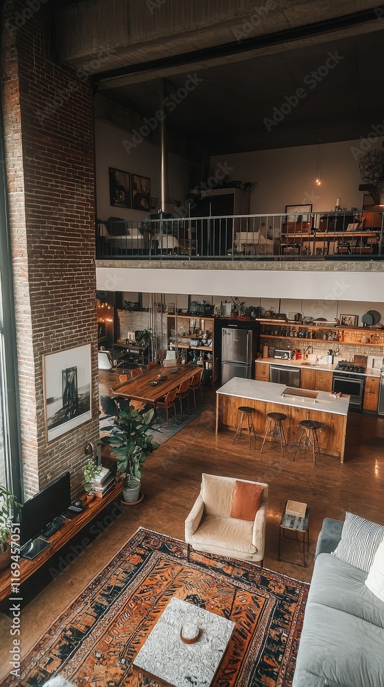 Obraz premium Cozy Modern Loft Interior with Open Space and Warm Ambiance