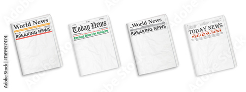 Collection blank newspaper World and daily news template. Vertical newspapers isolated on white background.  Mockup realistic Vector illustration.