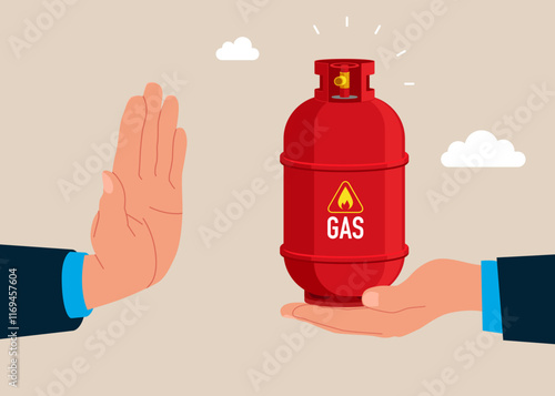 Ban on import gas. Gas cylinder. Economic wars. Embargo, sanctions. Modern flat vector illustration.
