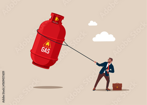 Gas price soaring sky high hit new high record concept. Inflation, price rise, money value decrease, gas cylinder. Flat vector illustration.