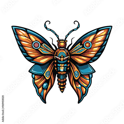 A robotic butterfly with delicate metal wings and glowing eyes.