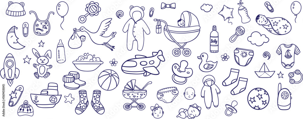 Set of line icons related to child care. Child and baby care line icon set. Set of line icons related to child care. Child and baby care line icon set.