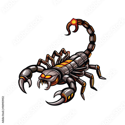 A futuristic robotic scorpion with a sharp, glowing metal tail.