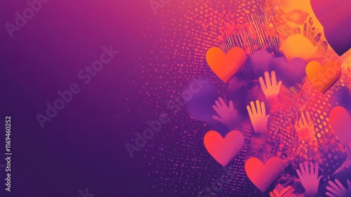 International Humanitarian Day abstract background. Featuring soothing purples, reds, and oranges. Highlighting aid, humanity, and global solidarity. Ideal for humanitarian work and charity campaigns photo