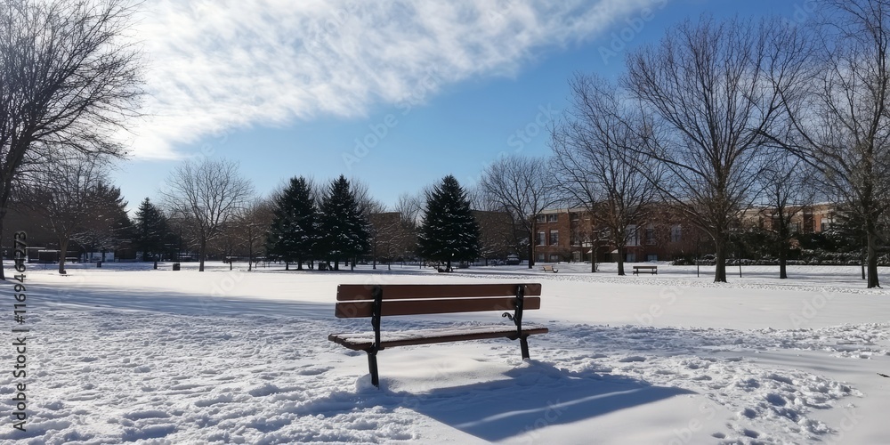 Winter Park Bench Snow Scene Serene Landscape Winter Park Bench Snow Scene Serene Landscape