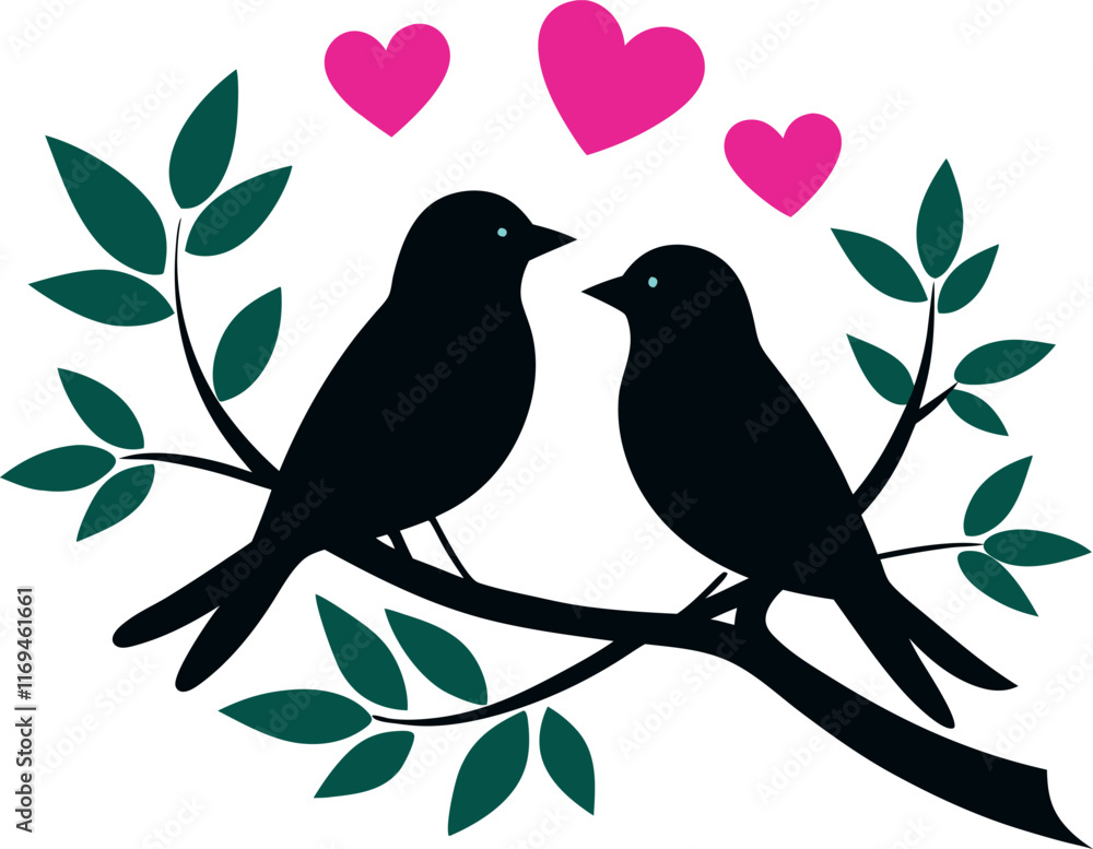 Birds in love Silhouette vector, valentine special vector Birds in love Silhouette vector, valentine special vector