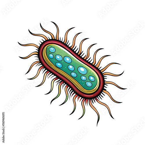 Vector drawing of Pseudomonas aeruginosa bacteria, colorful and detailed.