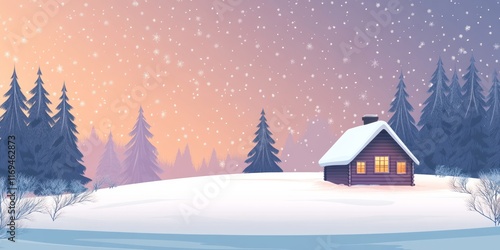 Winter Cabin Scene Snow Fal...
