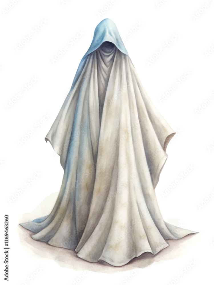 Mysterious cloaked figure, ethereal watercolor style, ghostly presence, artistic interpretation, haunting atmosphere. Mysterious cloaked figure, ethereal watercolor style, ghostly presence, artistic interpretation, haunting atmosphere.